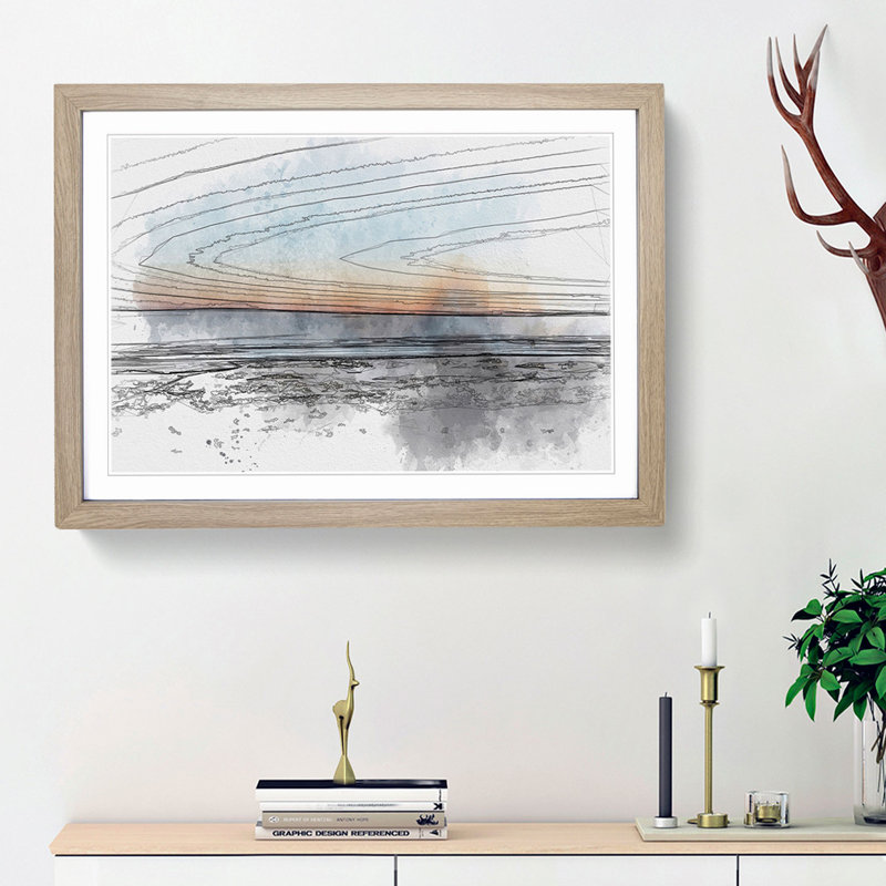 Skyline of Santa Barbara in Abstract - Picture Frame Graphic Art Print, 36cm H x 48cm W x 2cm D, Oak Framed