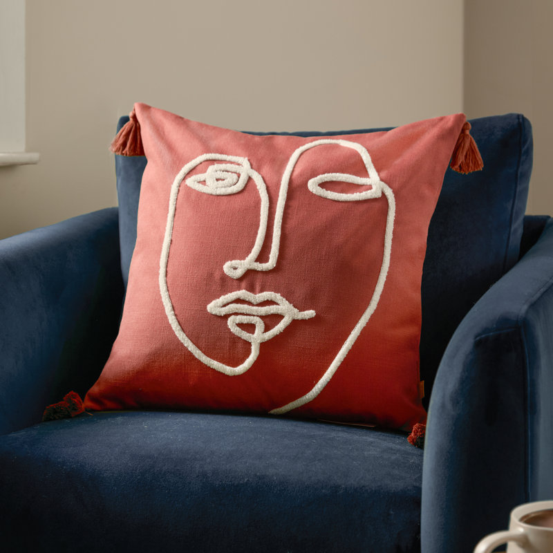 Uno Face Abstract Red Square Throw Pillow Cover
