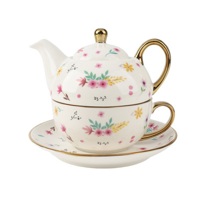 Service à thé en porcelaine pour une personne, ensemble de théière et soucoupe à motif floral rose, ensemble de tasses à thé avec soucoupe