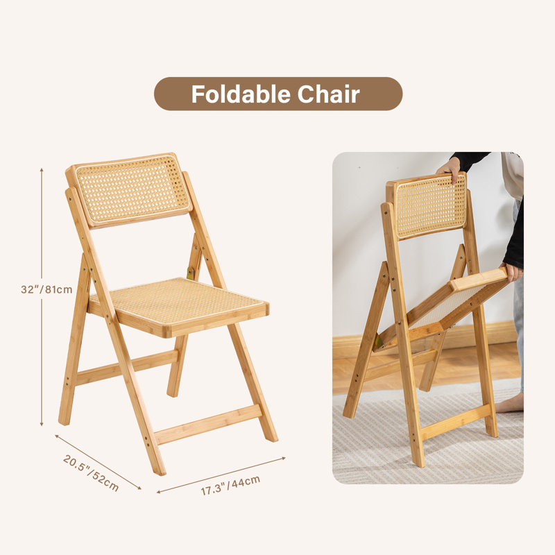 Chaises pliantes en rotin, chaises de salle à manger modernes Mid-Century, 2, Bois