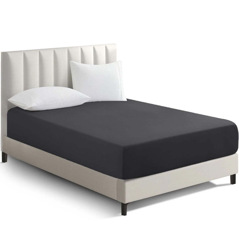 Super Premium Microfiber 25 cm Plain Fitted Sheet Bedroom, Children room, gust room, Black, Double (4'6)
