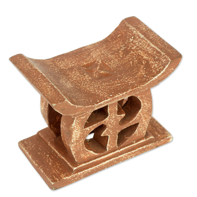 Tabouret d'appoint en bois Aedan Adinkra, Brun