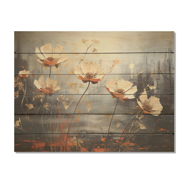 Moody Flower Meadows I - Art mural en bois sur bois de pin naturel, H 10 po x l 20 po