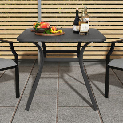 32 Inch Patio Dining Table Metal Square Table For Dining With 4 Curved Legs