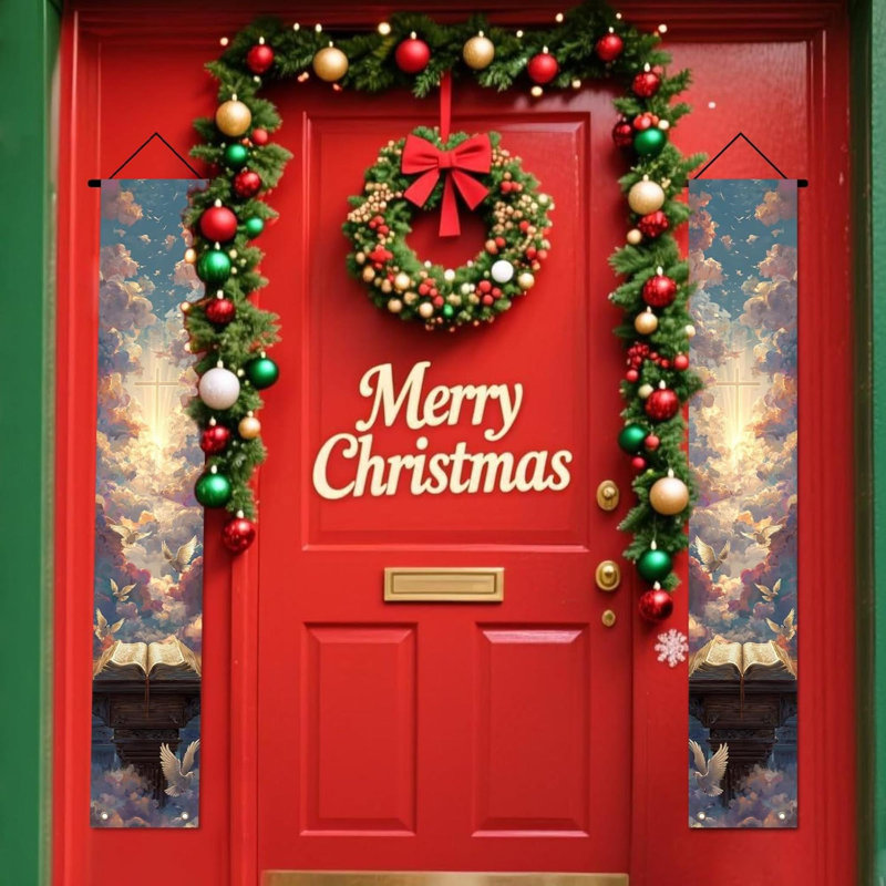 Merry Christmas Doors Banner Ball Porche sign for Christmas Front Front