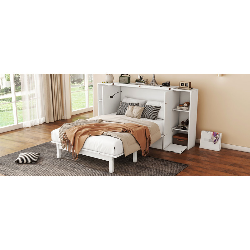 Lit blanc avec tablettes pratiques, tiroirs et grand lit polyvalent, Blanc, Grand lit
