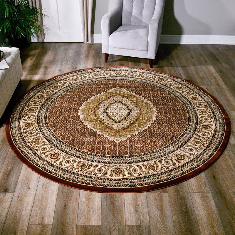 Tapis traditionnel brun de la collection Palfrey, Rond 5 pi 2 po