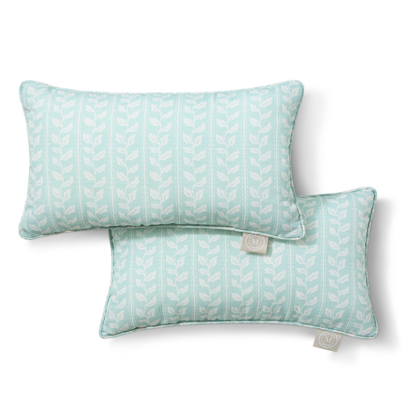 MARTHA STEWART Vineyard Vines Indoor Outdoor Lumbar Pillow 2-Pack Set, 18", 18"H x 11"W, Aqua Blue, Rectangle