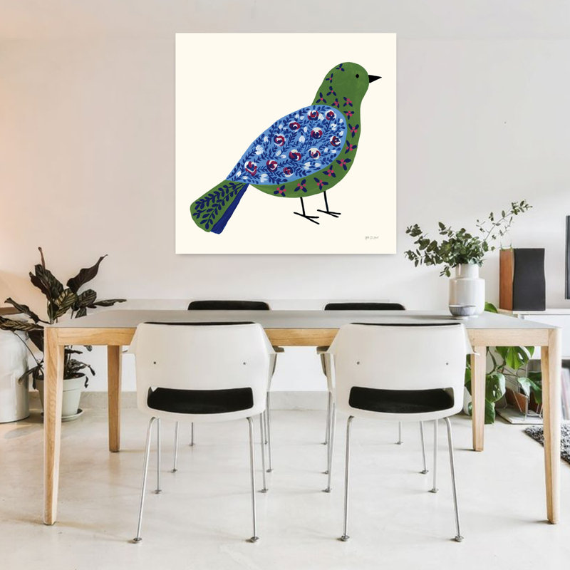 Art contemporain avec oiseaux en fleurs III, H 36 po x l 36 po