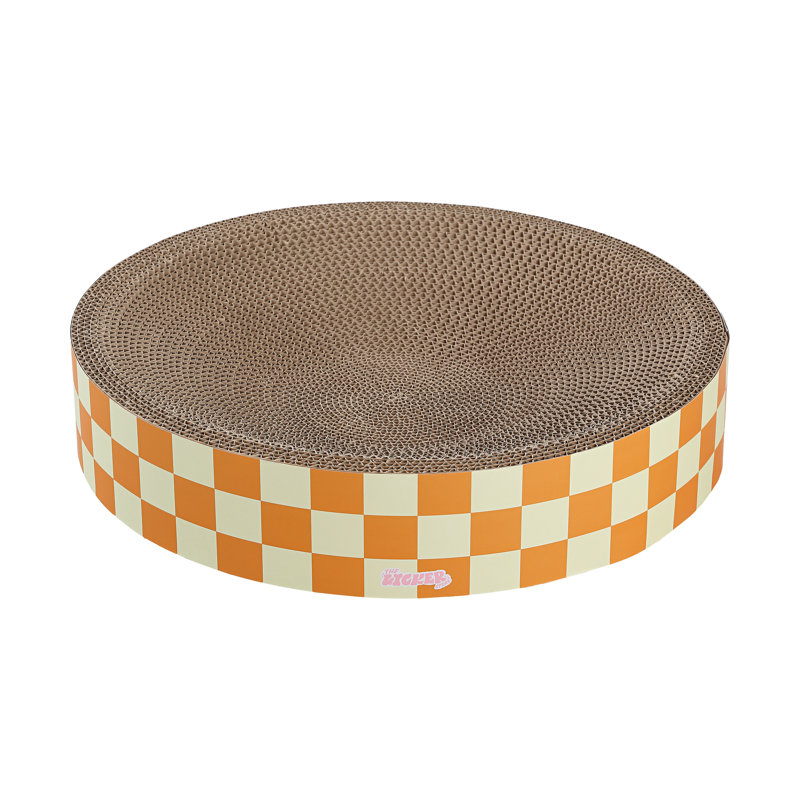 Nelson 20.13" Modern Cardboard Round Bowl Cat Scratcher with Catnip, Orange/Light Yellow