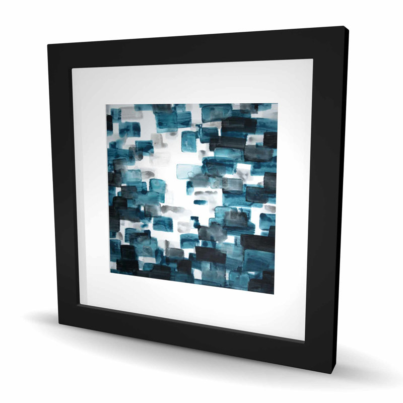 Turquoise et formes grises - décor encadré mat moderne, H 16 po x l 16 po