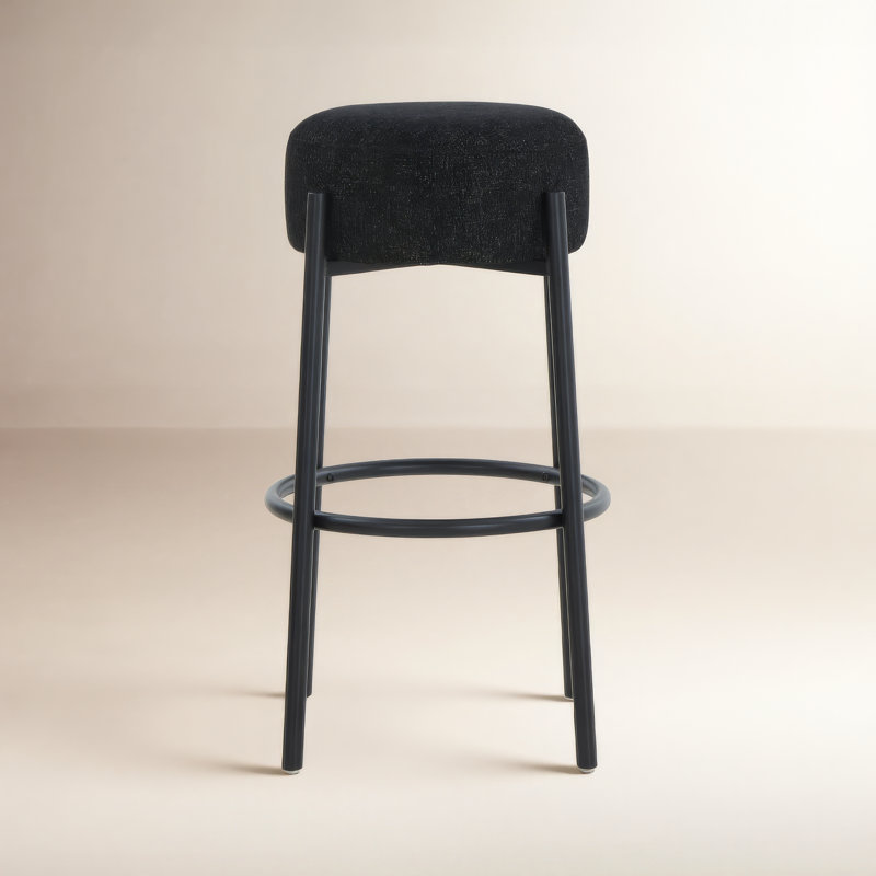 Colombe Upholstered Stool with Metal Frame, Bar Stool (30" Seat Height), Linen-Black