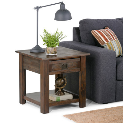 Wyandotte Solid Acacia Wood End Table with Drawer