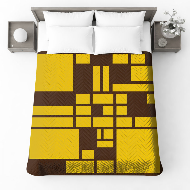 Couvre-lit matelassé jaune-brun rectangulaire toutes tailles, Full / Double