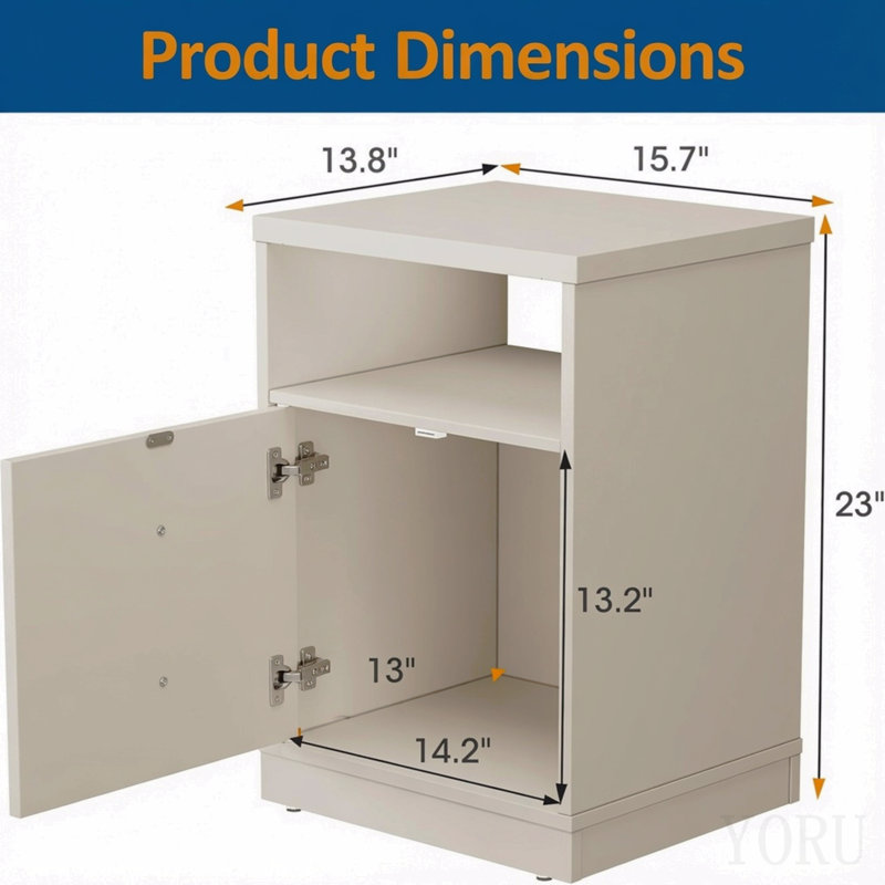Ensemble de 2 tables de chevet modernes en bois beige de 15,7 po de largeur avec porte et tablette, Beige, 2