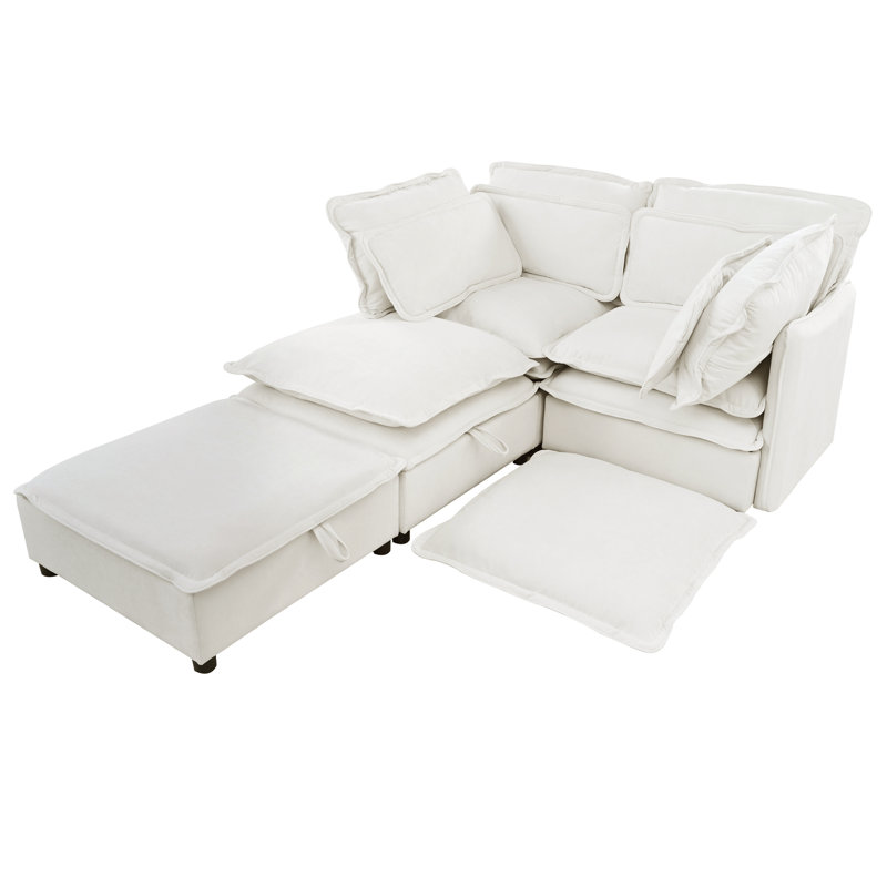 Canapé modulaire à deux couches, librement combinable, 4 places avec rangement, comprenant 4 coussins moelleux, parfait pour les salons, les bureaux et les appartements