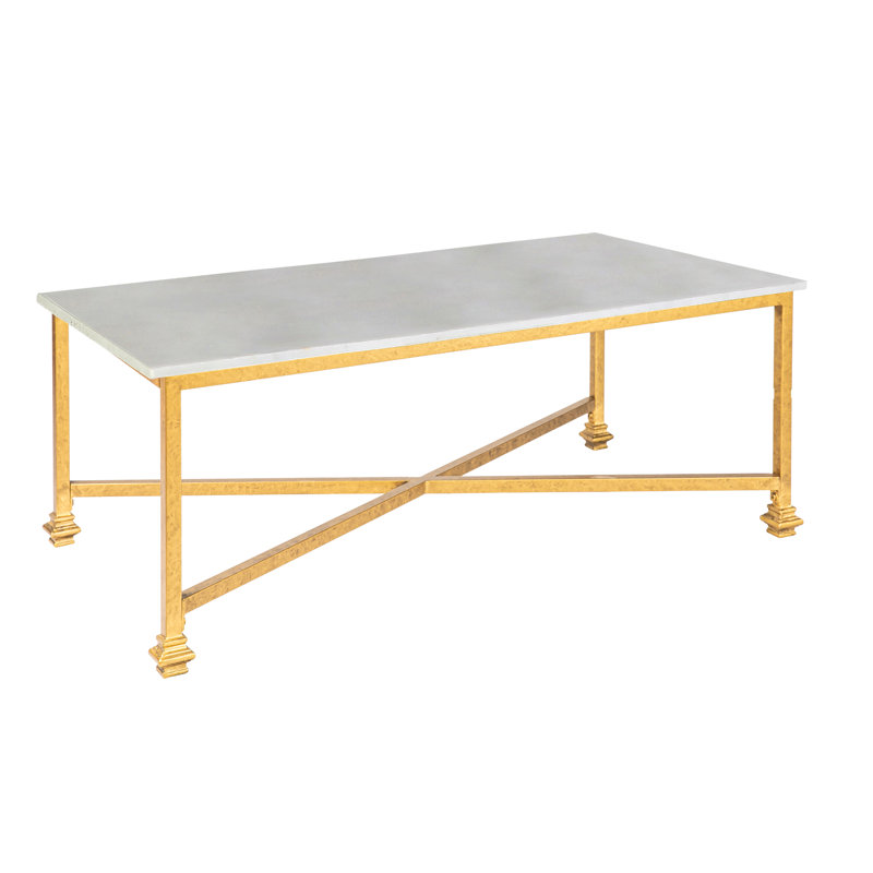 New York 4 Legs Coffee Table, Gold, 18.5" H x 48" L x 26" W, Carrera Marble