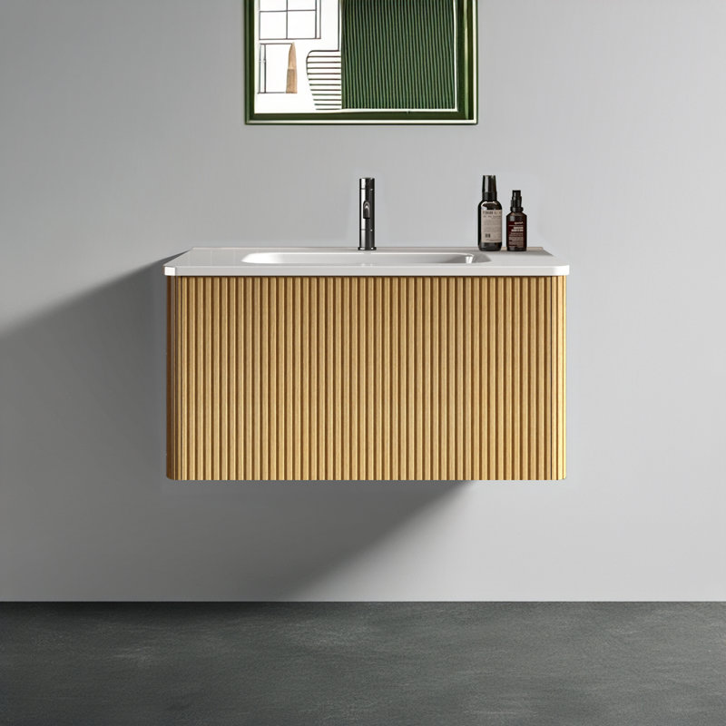 Meuble-lavabo mural rayé 30 po, Chêne