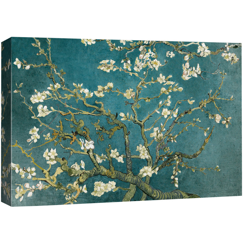 «Amandier en fleurs» par Vincent van Gogh, Bleu pétrole, Toile tendue, H 32 po x l 48 po x P 1,5 po