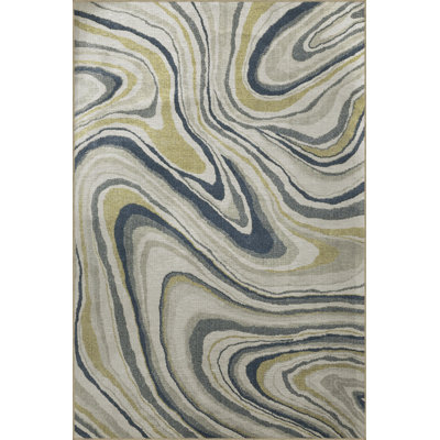 Tapis décoratif moderne à motif abstrait bleu et jaune