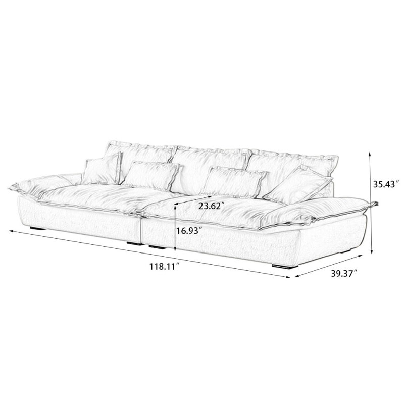 Coussin blanc modulaire 100% polyester, H 35,43 po x l 118,11 po x P 39,37 po, 4