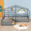 Lit plateforme simple avec 3 tiroirs de rangement - Lit simple en forme de L en bois massif, gris-1185293565