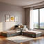 L-shaped Platform Bed With Storage Cabinets, Desk, Trundle And Led Light-1899646534