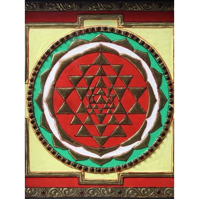 Shree Yantra Tanjore Painting with Teakwood Frame