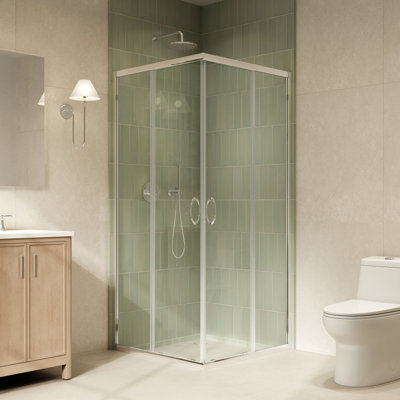 Porte de coin carrée transparente en chrome Breeze 34 po x 34 po x 72,83 po