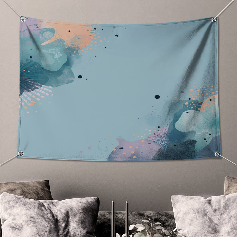 Tapisserie murale abstraite bleue, H 68 po x l 80 po avec 4 œillets