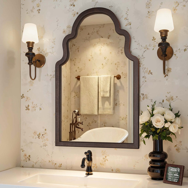 Solid Wood Arch Wall Mirror Decorative Mirror, Brown