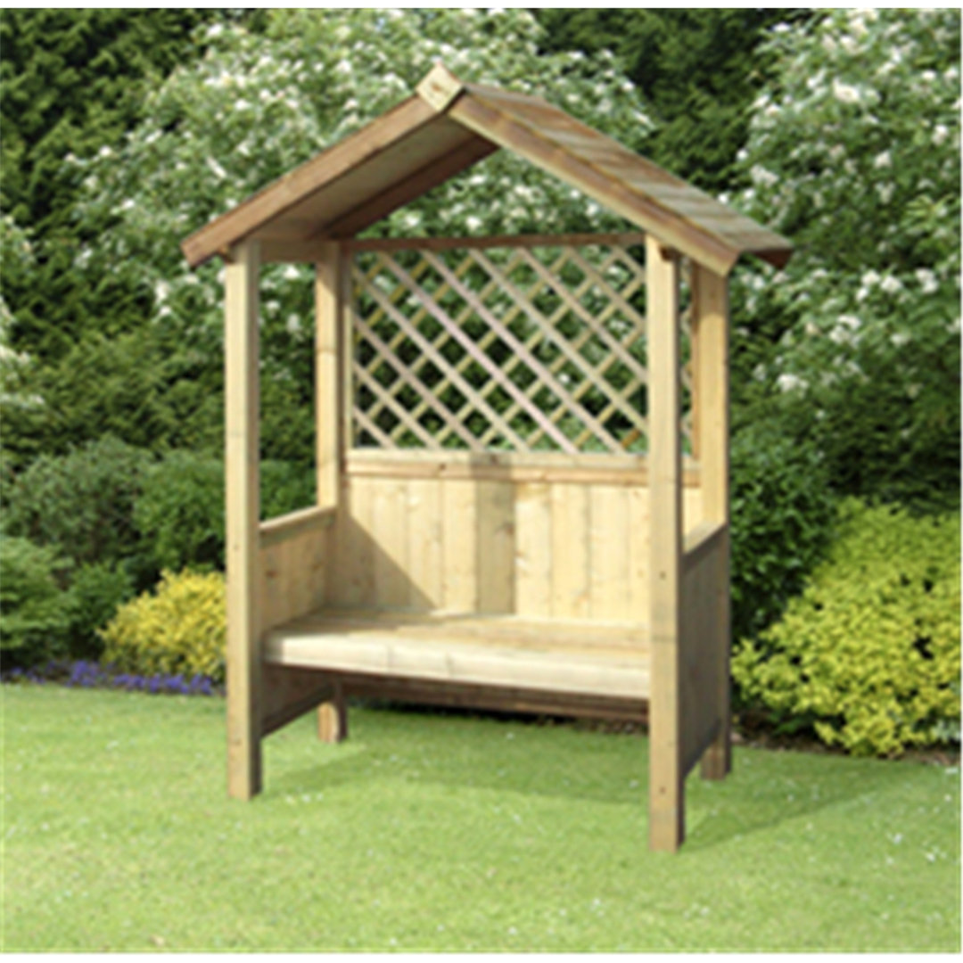 Salford 125cm W x 60cm D Solid Wood Arbour with Bench in Green