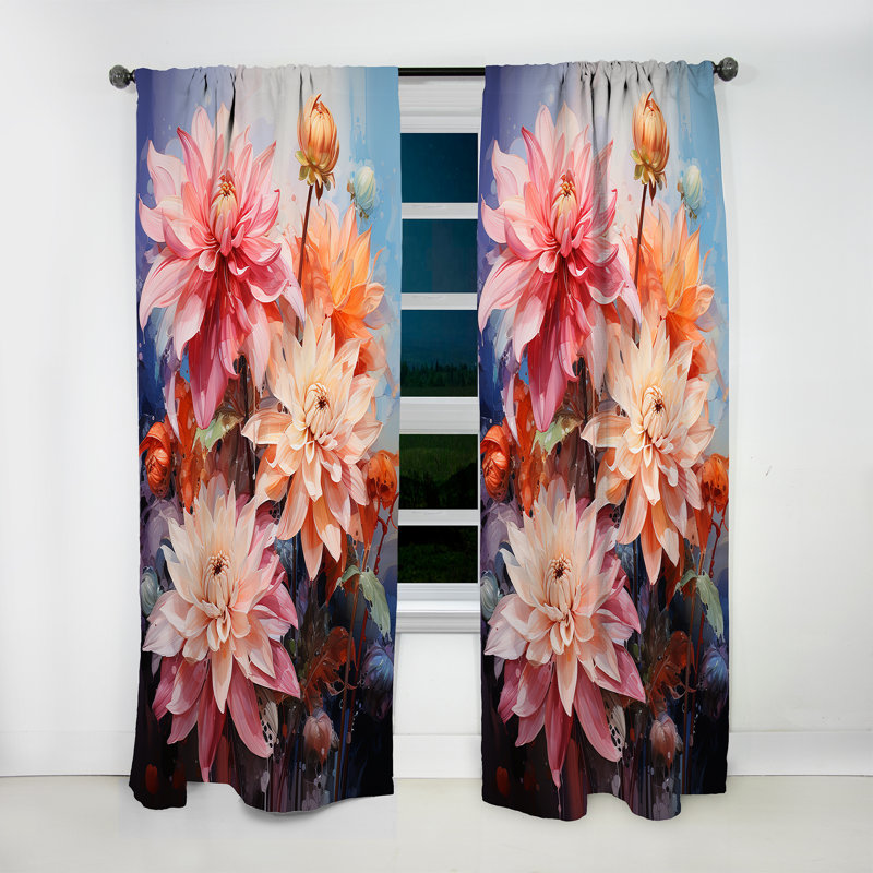 Khadime - Rideau obscurcissant floral Dahlia - 1 panneau, L 52 po x L 63 po