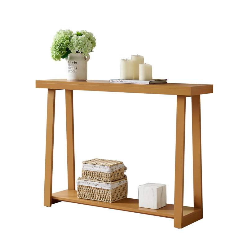 Console étroite de 36 pouces en bois moderne avec tablette de rangement à 2 niveaux pour l'entrée ou le salon, table de canapé mince pour le couloir ou derrière le canapé - Moutarde miel