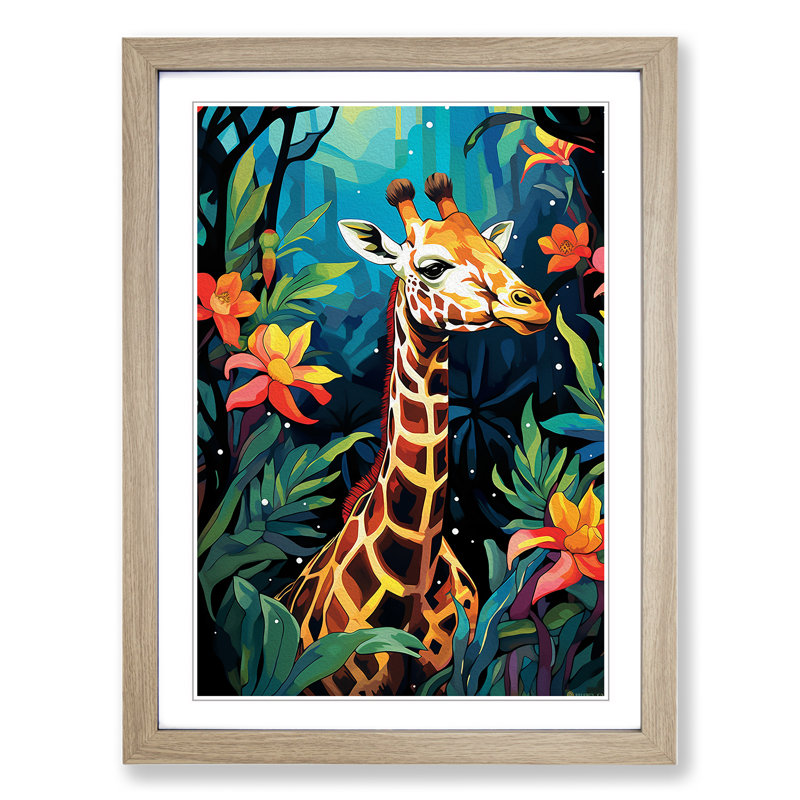 Jungle Pop - Single Picture Frame Print on Wood, Oak Framed, 34cm H x 25cm W