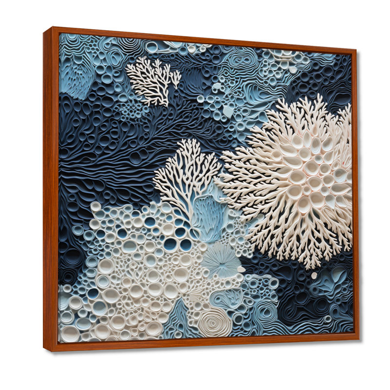 Under Water Blue And White Corals Collage - Coastal Wall Art, Floater Framed, 16" H x 16" W, Brown