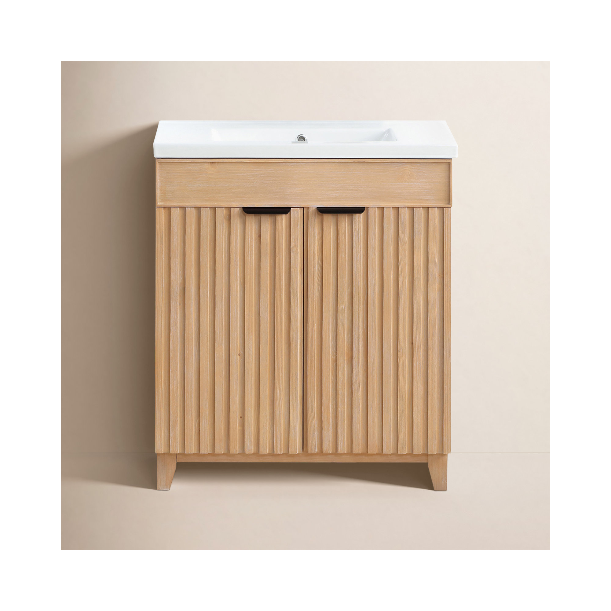 Dansfield 29.9'' Single Bathroom Vanity, Fir Wood Brown, Matte Black