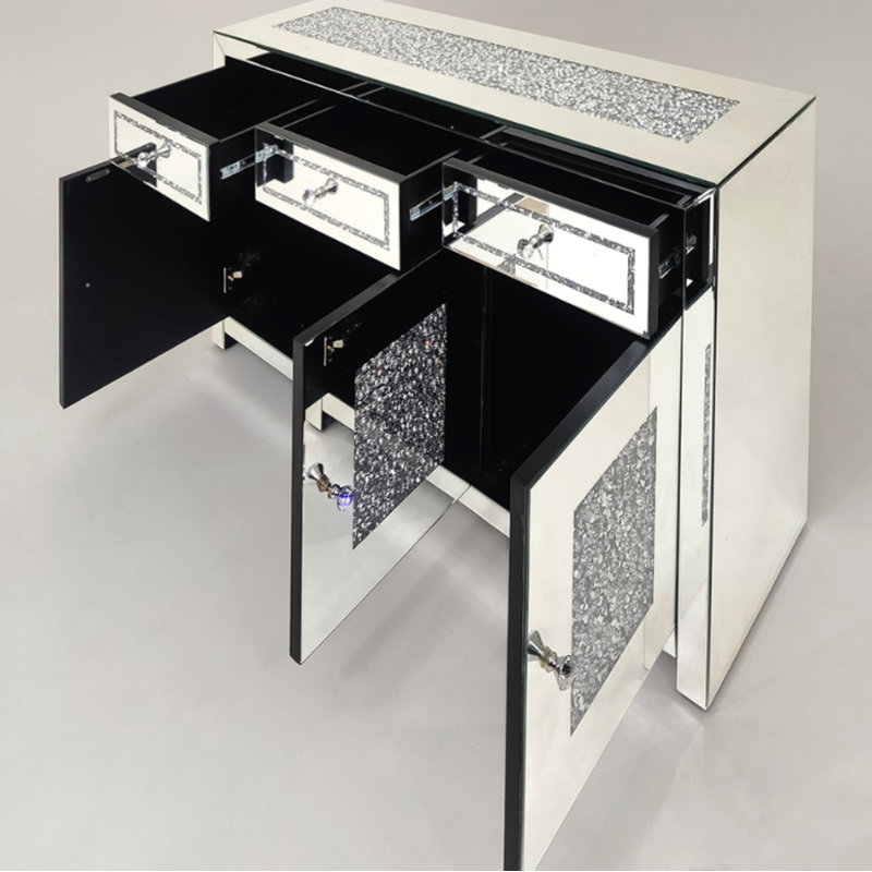 Jasmic 135cm Mirrored Glass Modern Glam Sideboard with 3 Drawers 3 Doors