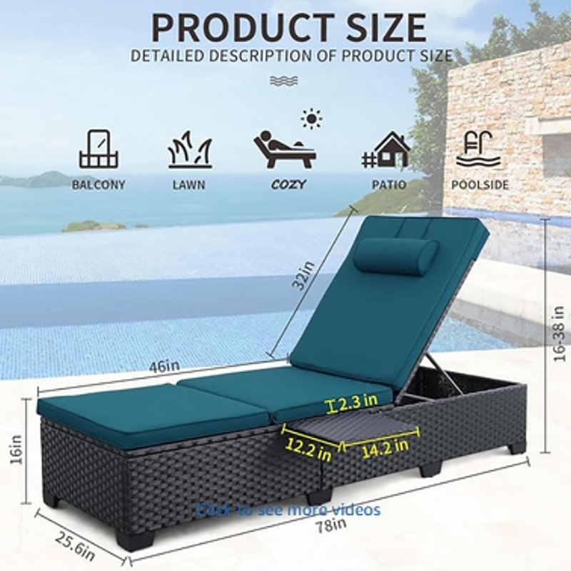 Outdoor Lounge Chairs,2pcs Wicker Pool Chaise Lounge Chairs,Patio Folding Chaise Lounge,5-Position Adjustable, Blue