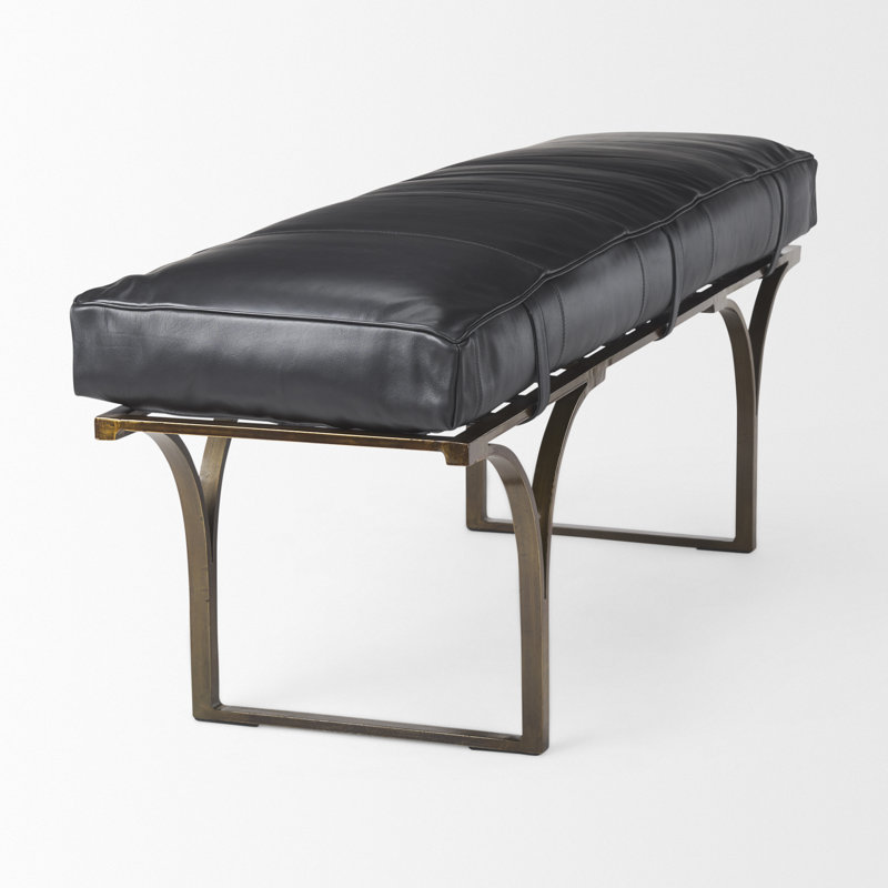 Magnolia Upholstered Bench, Black Genuine Leather