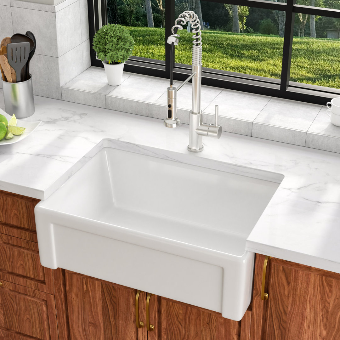 30 Inch Apron-Front Kitchen Sink Fireclay Ceramic Porcelain Single Bowl Kitchen Farm Sinks Lordear