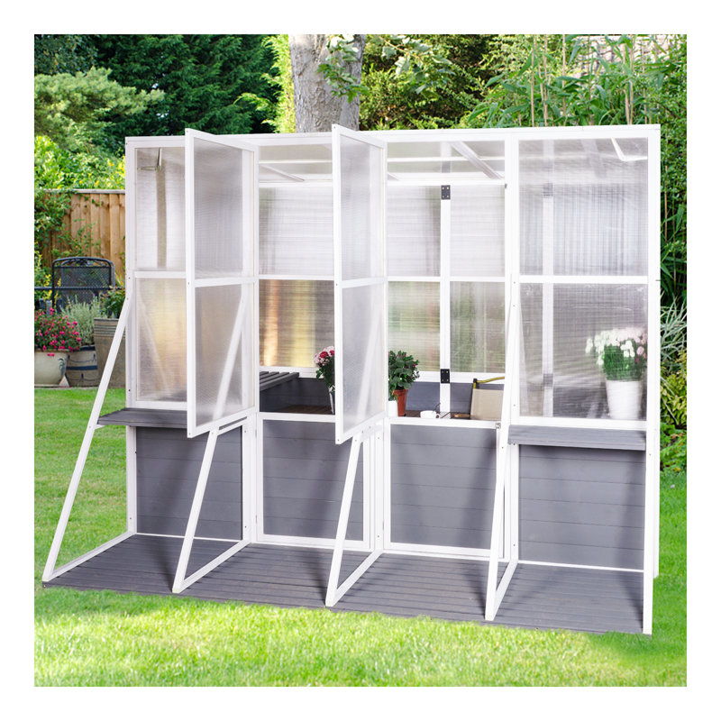 Greenhouse, Wooden Lean To Greenhouses For Outdoors, Heavy Duty Walk In Green House For Outside Winter, Large Hot House For Sunroom Storage Shed, Garden, Backyard