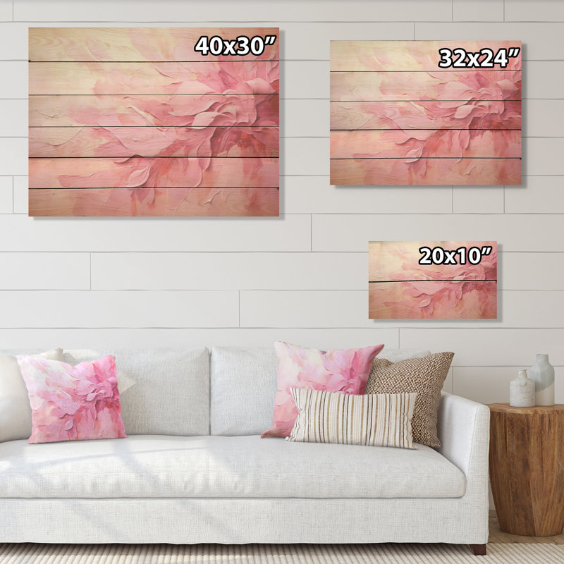 Or et rose, rivière abstraite minimale - art mural en bois fuchsia sur bois de pin naturel, H 30 po x l 40 po