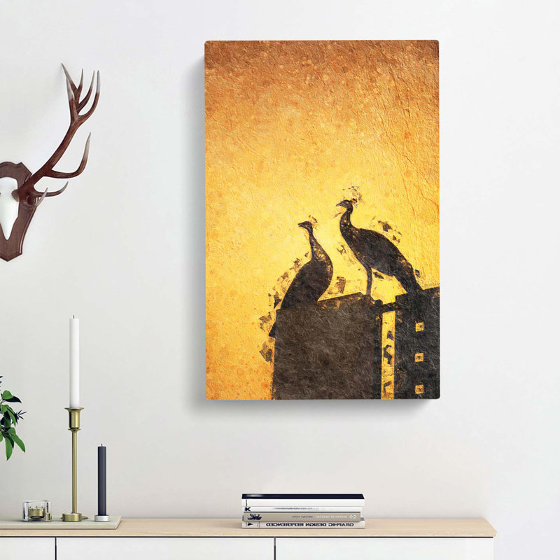 Silhouette Of Two Peacocks In Abstract - Wrapped Canvas, 50cm H x 35cm W x 3cm D