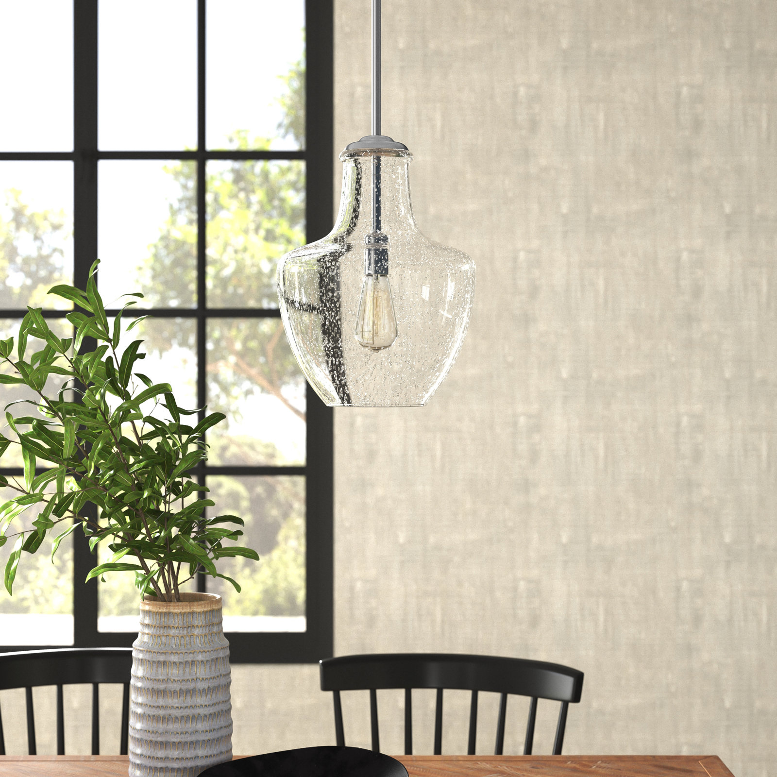Ravenna Dimmable Single Light Pendant, Satin Nickel