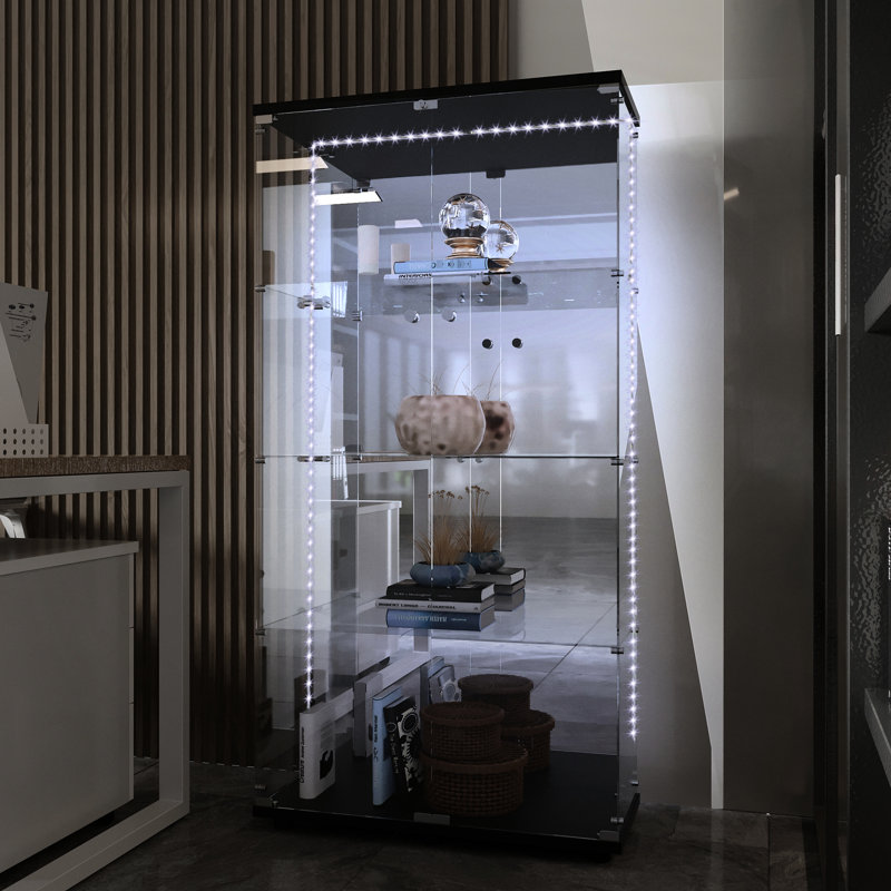 Led - Vitrine améliorée en verre trempé noir, avec fonction de détection et serrure, pour espace de vie principal, 62,96 po de hauteur, installation facile, largeur de 13,23 po, couloir approprié
