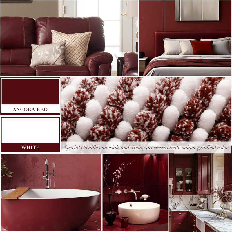 2-Piece Set Rectangle Bath Rug, Burgundy Red