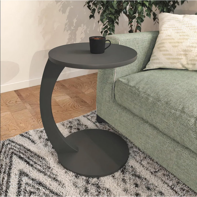 Jermichael C-Shaped Round End Table with Rolling Wheels, Anthracite