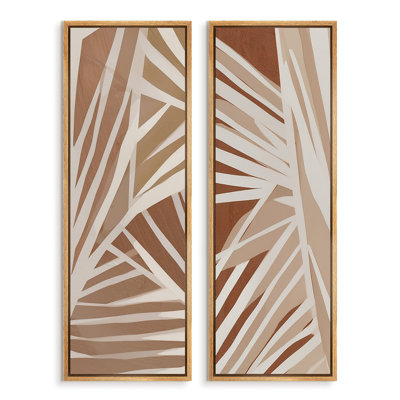 «Neutre feuille de palmier», ensemble de 2 reproductions d'art encadrées sur toile 60 po x 20 po x 2 po, 60 po x 30 po x 2 po