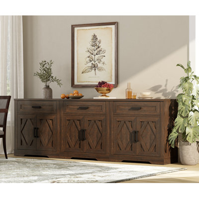 Gryff 3-In-1 Farmhouse Large Buffet Cabinet With Barn Doors, 94.5"W Sideboard With Drawers & Cabinets For Dining Room